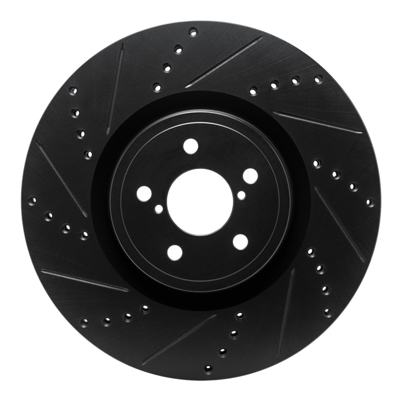 Subaru Impreza Brake Rotor (1) - Front Left - R1 Concepts - Drilled & Slotted - Black - `03-`25